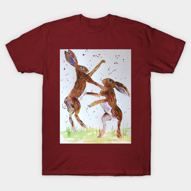 Hares Boxing T-Shirt by Casimirasquirkyart